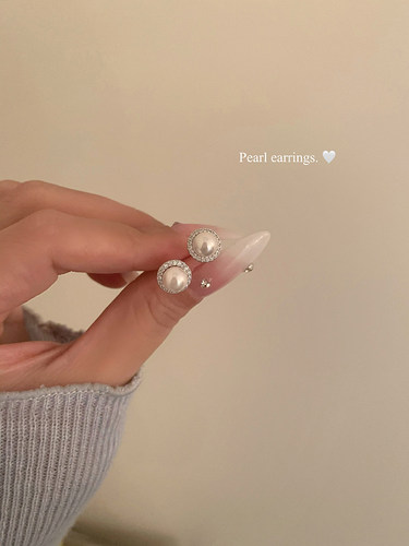 peachtea珍珠锆石耳钉珍珠耳环