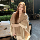 高级撞色披肩女外搭旅游2025新款 苏黎世秋 冬季 围巾披风斗篷外套