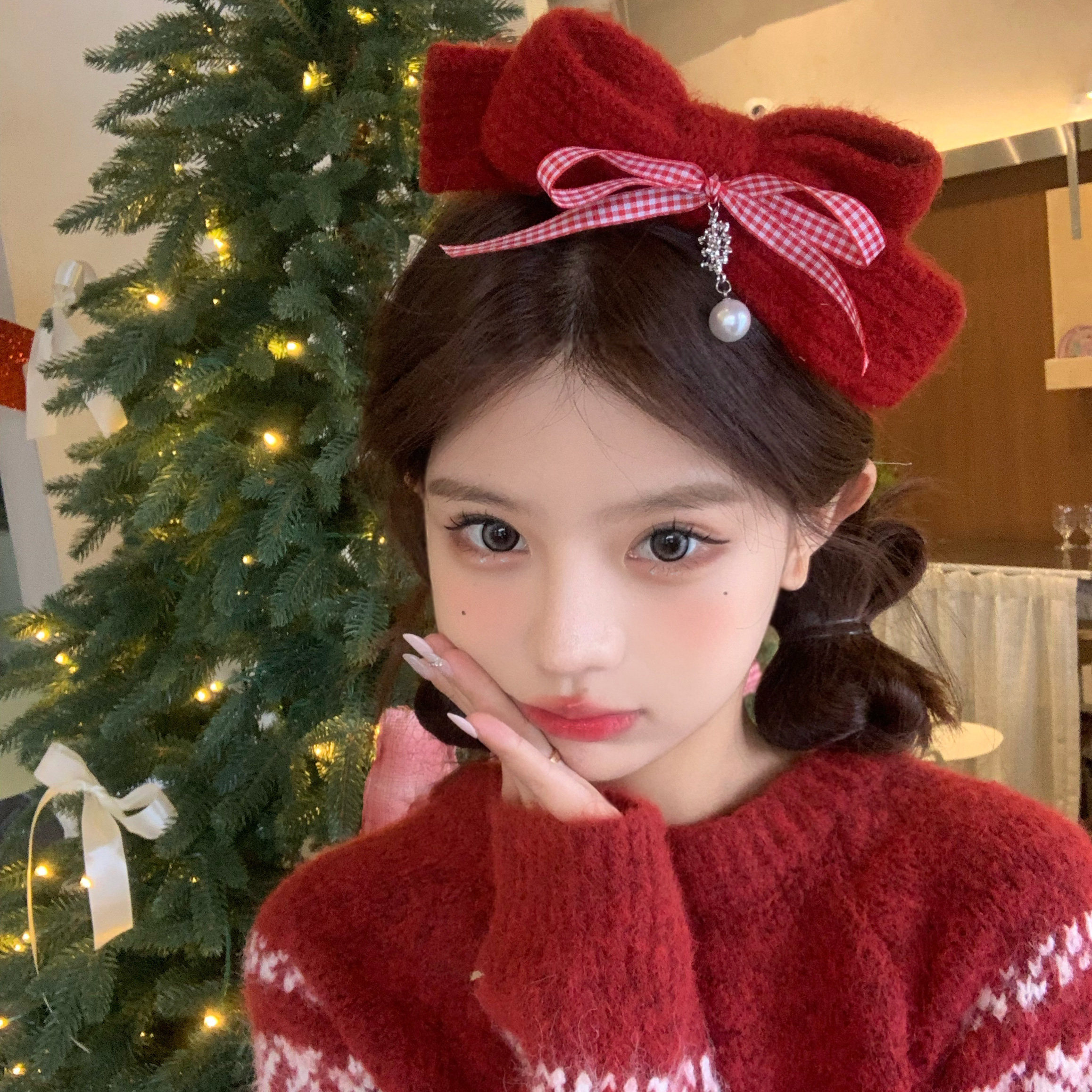 原创设计！圣诞针织蝴蝶结发夹