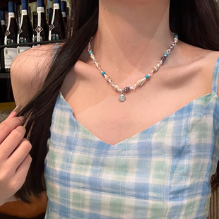 贝壳彩色串珠项链女小众设计夏日海边配饰 萤火之夏 蜜桃茶