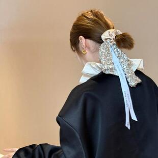 超闪亮片飘带发圈气质时髦百搭发带扎发头绳 贵气姐系 蜜桃茶