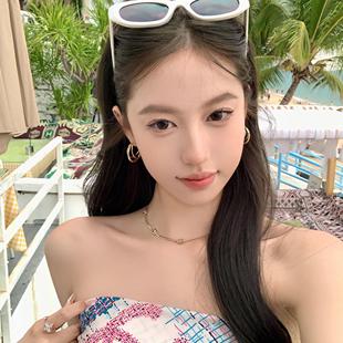 【蜜桃茶】艺术系学姐 金属圈圈耳环2025新款百搭简约素圈耳圈女