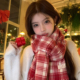 温暖过冬 蜜桃茶 显白红色格子流苏围巾氛围感圣诞新年围脖女