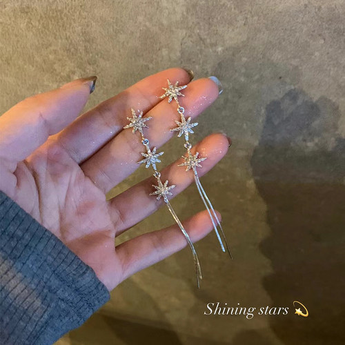 peachtea八芒星流苏耳环