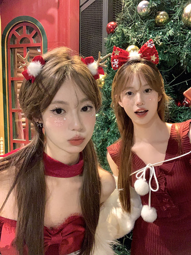 超cute的圣诞鹿角蝴蝶结发箍发夹