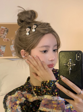 peachtea爱心锆石小发夹
