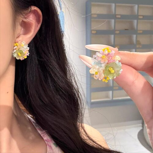 莫奈繁花彩色花朵耳钉