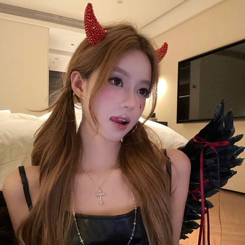暗夜魅魔万圣节满钻恶魔角头饰