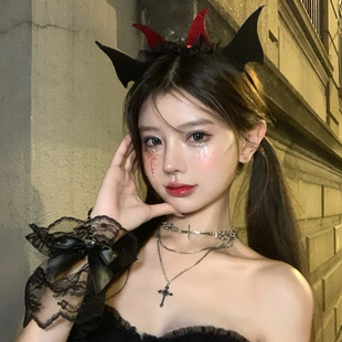 邪恶小魔女 万圣节黑色恶魔角发箍头饰cos装扮氛围感穿搭道具配饰