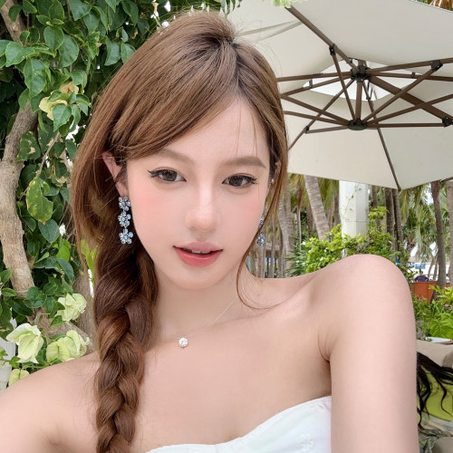 清透美学~锆石花朵流苏耳环
