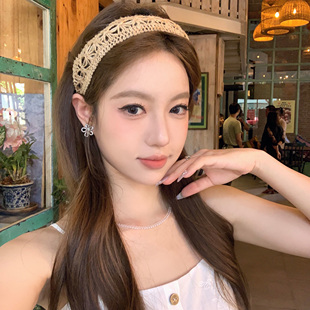 度假风草编镂空宽边发箍森女海边拍照波西米亚头箍发卡 蜜桃茶
