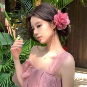 玫瑰日记 蜜桃茶 花朵一字夹发夹氛围感度假风拍照头花发饰女