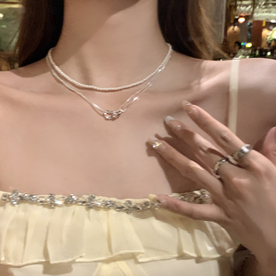 【蜜桃茶】甜心奥莉 环扣珍珠叠戴细项链女款轻奢小众颈链锁骨链