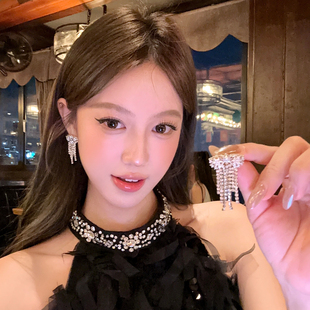 【蜜桃茶】黑莓缪斯 精致闪锆蝴蝶结耳环女富家千金晚宴轻奢耳饰