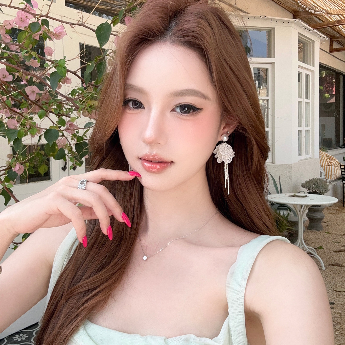 【蜜桃茶】薇薇安小姐 珍珠贝壳流苏耳环法式度假风独特漂亮耳饰