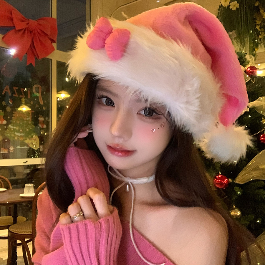 【蜜桃茶】雪国甜心~新款粉色蝴蝶结圣诞帽节日穿搭装扮拍照头饰,节庆用品/礼品,圣诞帽,淘宝优惠券,粉丝福利购,淘宝优惠卷