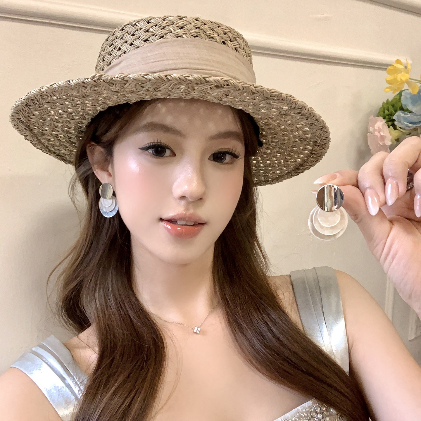 【蜜桃茶】南法庄园 金属圆片贝壳耳环高级感法式海边度假风耳饰