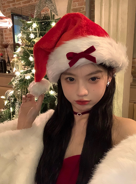 【蜜桃茶】圣诞氛围感红色蝴蝶结圣诞帽节日装扮穿搭头饰拍照道具