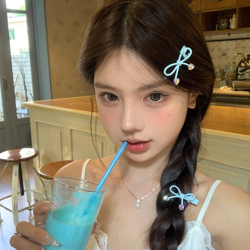 Sweet日记奶油色水钻蝴蝶结发夹