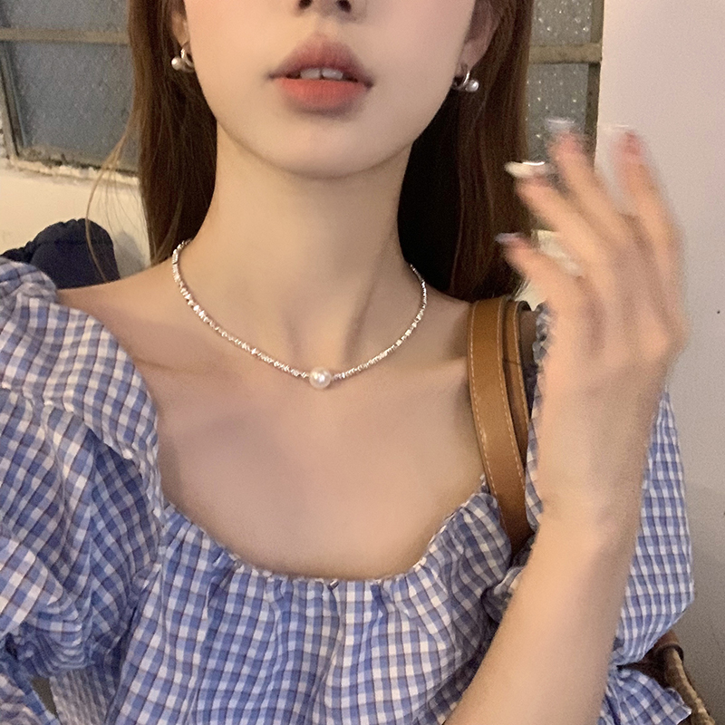 【蜜桃茶】碎银子珍珠项链轻奢小众颈链女秋冬2023新款爆款锁骨链
