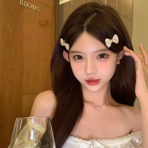 甜味少女粉色蝴蝶结满钻发夹