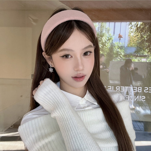 初恋女友韩系纯色毛呢宽边发箍