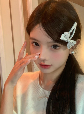 【蜜桃茶】甜心啵啵 白色波点布艺蝴蝶结BB夹碎发刘海夹发卡头饰