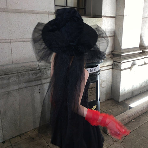禁忌女巫黑纱蝴蝶飘带巫师帽子