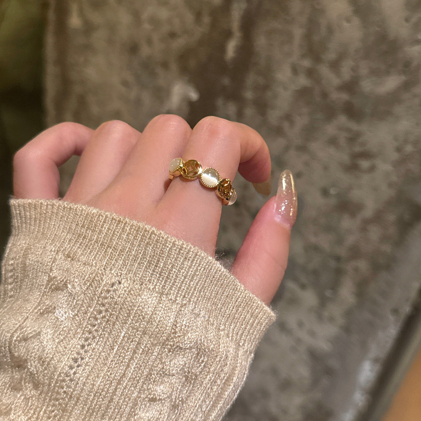 【蜜桃茶】克拉恋人 金色五钱帝猫眼石戒指女设计小众指环食指戒