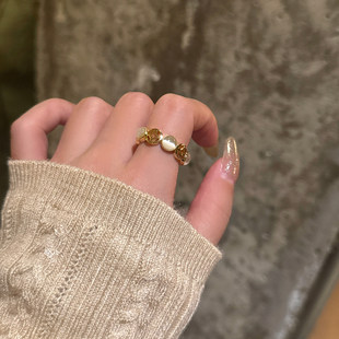 【蜜桃茶】克拉恋人 金色五钱帝猫眼石戒指女设计小众指环食指戒