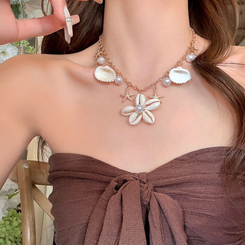 佩里安夏日贝壳花朵珍珠项链