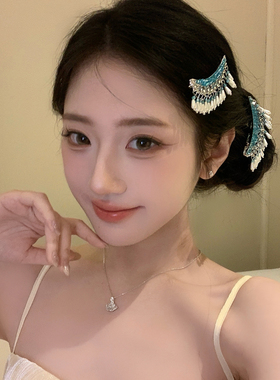 霜月满怀月牙珍珠流苏发夹