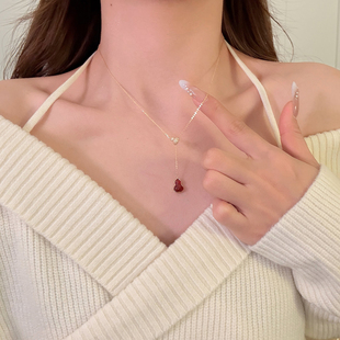 好运福禄 闪钻Y型红玛瑙项链