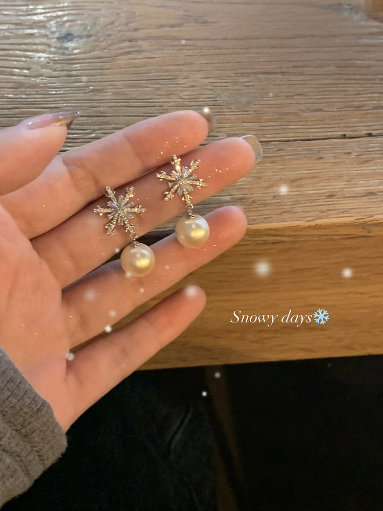 peachtea雪花珍珠耳环