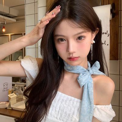 点亮穿搭~碎花雪纺丝巾长条