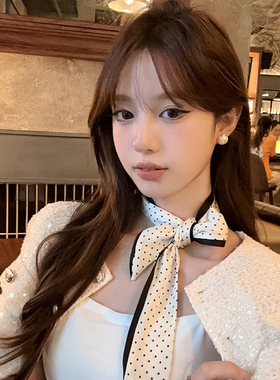 【蜜桃茶】矜贵缪系 白色波点飘带丝巾发带女绑发围脖氛围感发饰