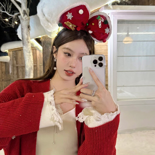【蜜桃茶】缤纷圣诞 氛围感红色丝绒大蝴蝶结发箍迪士尼拍照头饰