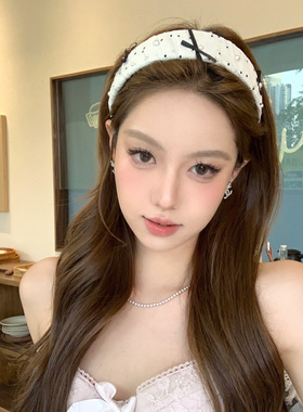 【蜜桃茶】缪系温柔 白色波点蝴蝶结发箍高颅顶法式宽边头箍头饰