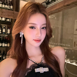 【蜜桃茶】浪漫协奏曲 后挂式蝴蝶结流苏耳环长款独特设计感耳饰