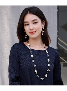 2025新款多色巴洛克珍珠项链女士锁骨链长款颈饰品毛衣链颈链L095