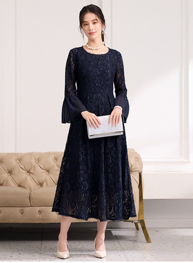 女士新款蕾丝连衣裙子中长款春秋季长裙子生日宴会小礼服裙88658