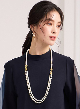双层珍珠项链女士多层锁骨链配饰品长款颈链毛衣链子项圈首饰L068