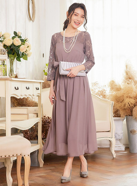 新款夏季韩版气质雪纺连衣裙子女名媛中长裙拼接蕾丝小礼服88529