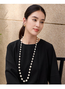 2025新款仿珍珠项链中长款单圈毛衣链子颈链锁骨链配饰品女士L096