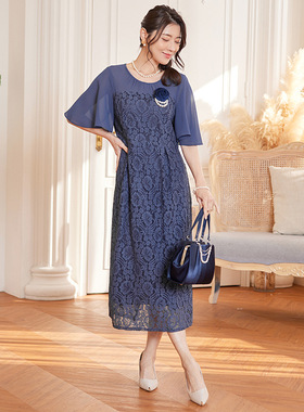 夏款时尚蕾丝连衣裙中长裙子修身雪纺婚礼小礼服女春秋季女88567
