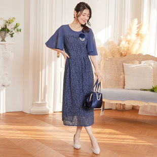 夏款时尚蕾丝连衣裙中长裙子修身雪纺婚礼小礼服女春秋季女88567