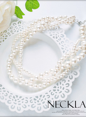 多层珍珠毛衣链项圈三层锁骨颈链双层缠绕百搭配饰品短款项链L060