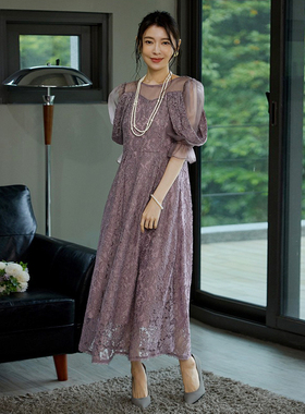 优雅蕾丝连衣裙女士2026年夏季长裙子长款日常可穿小礼服裙88808