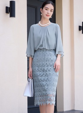 雪纺连衣裙正式场合气质裙子女士夏季蕾丝显瘦长裙小礼服裙88538