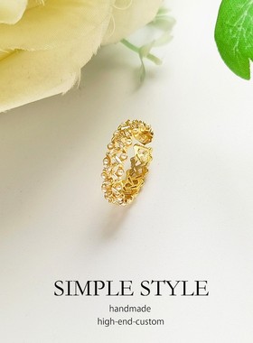 2025新款金色戒指女款冷淡风百搭食指戒指珍珠开口可调节指环E019